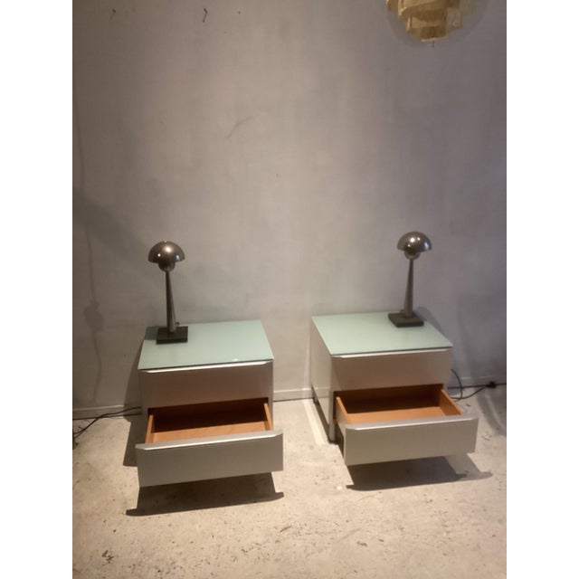 1980s Nightstands with Glass Tops, Italy, 1980s, Set of 2 For Sale - Image 5 of 7