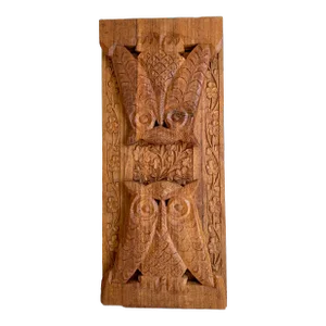 1970s Boho Wood Carved Book Holder With Owls