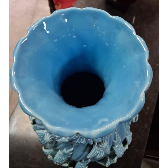 Large Baluster-Shaped Vase in Turquoise Blue Glazed Maises Ceramic, 1920s For Sale - Image 4 of 8