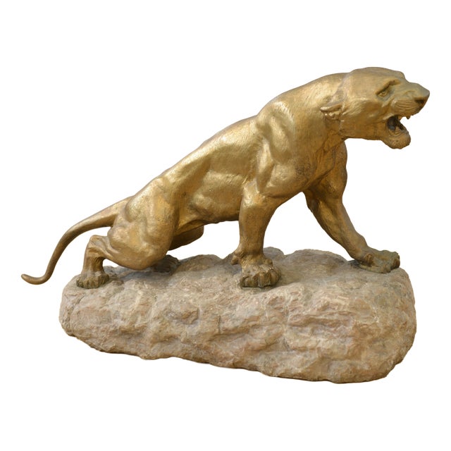 Thomas Cartier, Bronze Panther on a Stone Base, 1900, Bronze For Sale