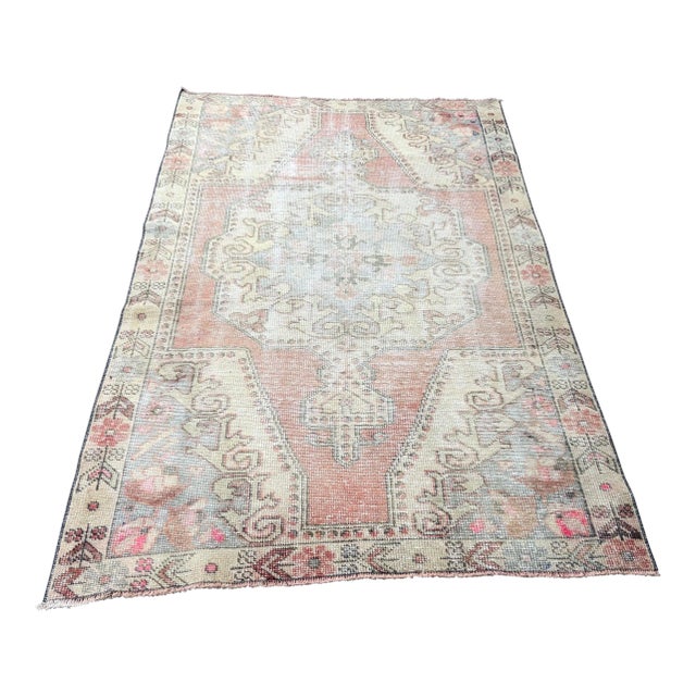 1960s Vintage Turkish Oushak Rug - 4′2″ × 6′8″ For Sale