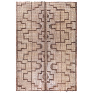 Doris Leslie Blau Moroccan Vintage Geometric Tan With Brown Rug Reed And Leather For Sale