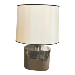 1980s Mid-Century Modern Oval Steel Table Lamp by Tommaso Barbi