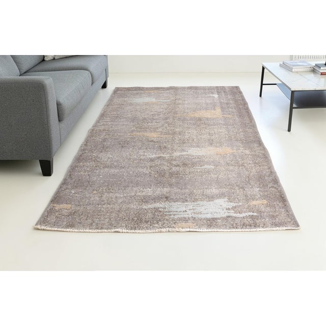 1960s Mid 20th Century Earthy Beige & Soft Blue Accents Rug For Sale - Image 5 of 11