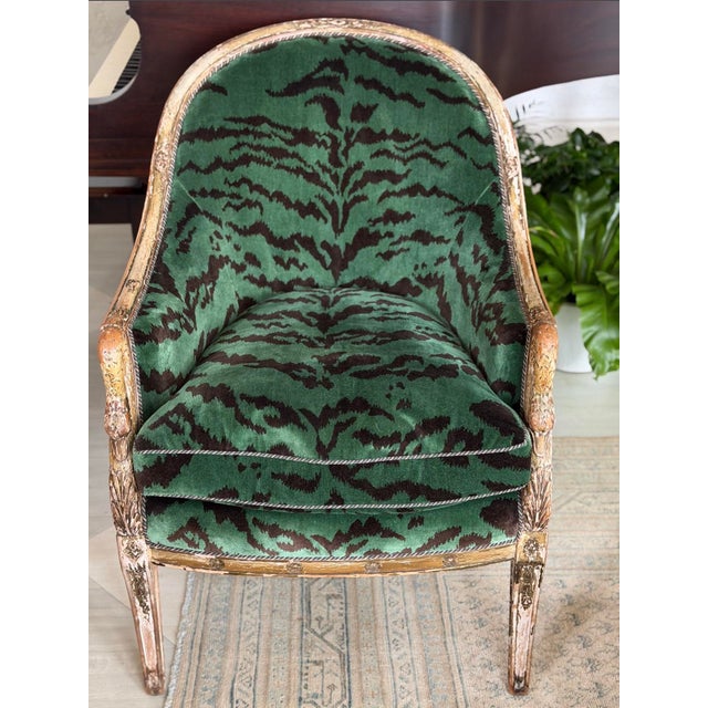 18th Century French Upholstered Arm Chair With Hand Carved Wood Swans For Sale - Image 4 of 6