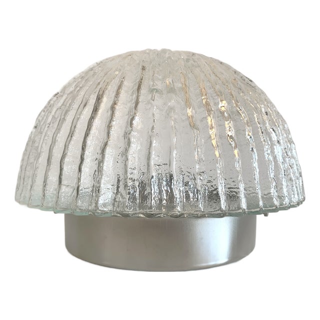 Vintage Ice Glass Flush Mount with Textured Line Pattern For Sale