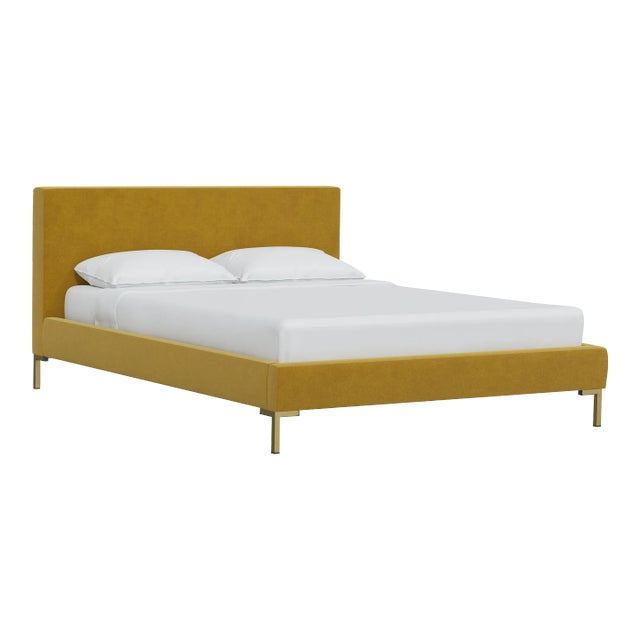 Norah Platform Bed in Citronella Luxe Velvet, California King For Sale