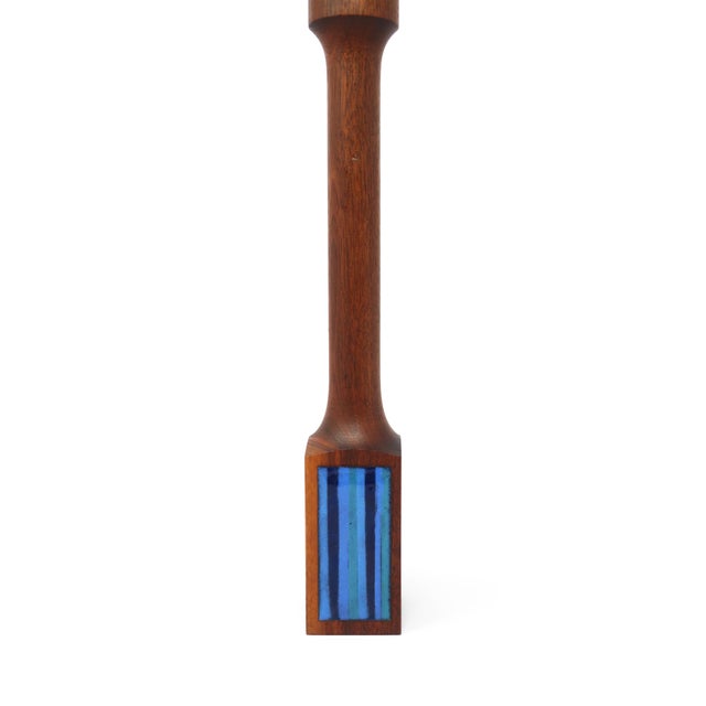1960s Mid-Century Modern Teak & Blue Enameled Metal Table Lighter For Sale - Image 5 of 9