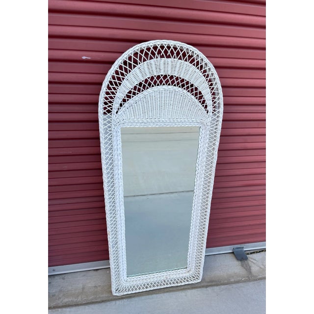 Shabby Chic Vintage Henry Link Style White Wicker Mirror For Sale - Image 3 of 8