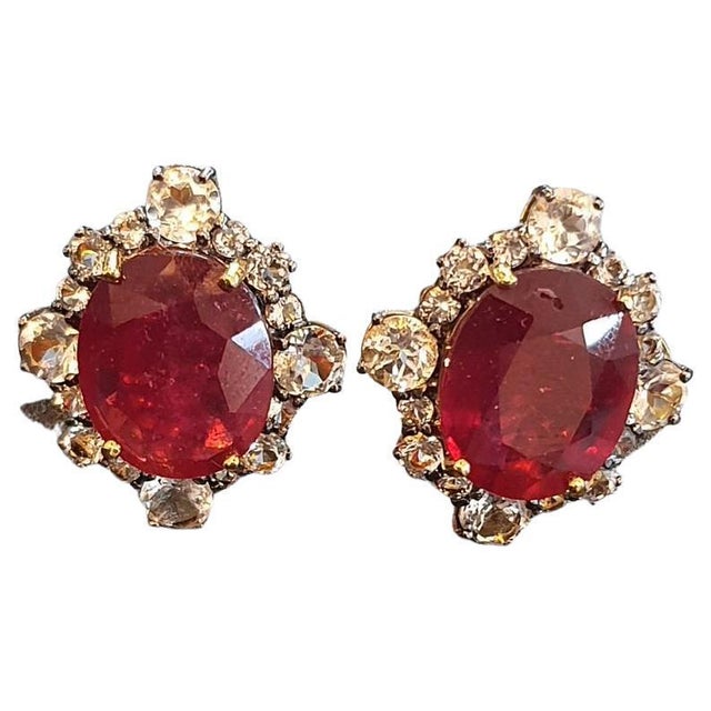 Bochic "Orient" Vintage 11 Carat African Natural Ruby & Rose Cut Topaz Earrings For Sale - Image 18 of 18
