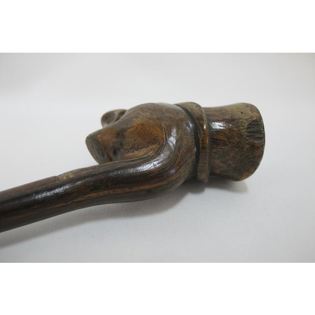 Wood Antique Carved Male Ebenezer Inset Eyes Figure Monoxyl Wood Walking Stick Cane For Sale - Image 7 of 8