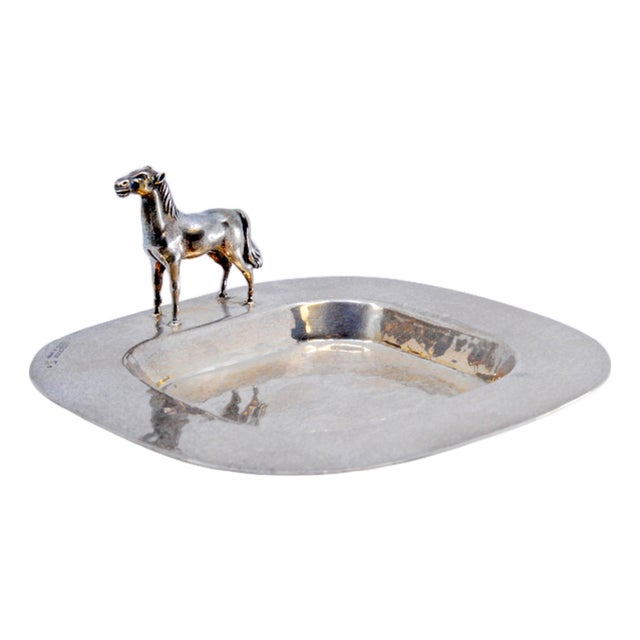 Hammered Silver Bowl with Horse Handle For Sale