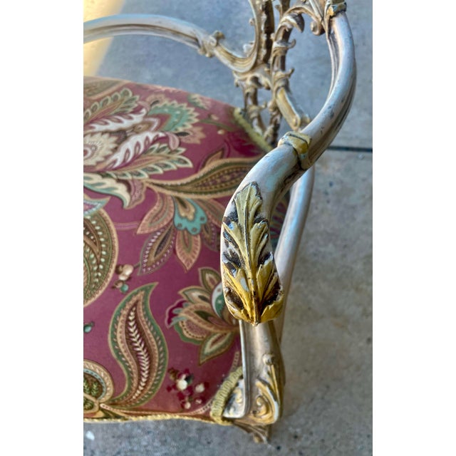 White Late 19th Century French Rococo Louis XV Ornately Carved Painted Distressed Corner Captain's Chair For Sale - Image 8 of 12