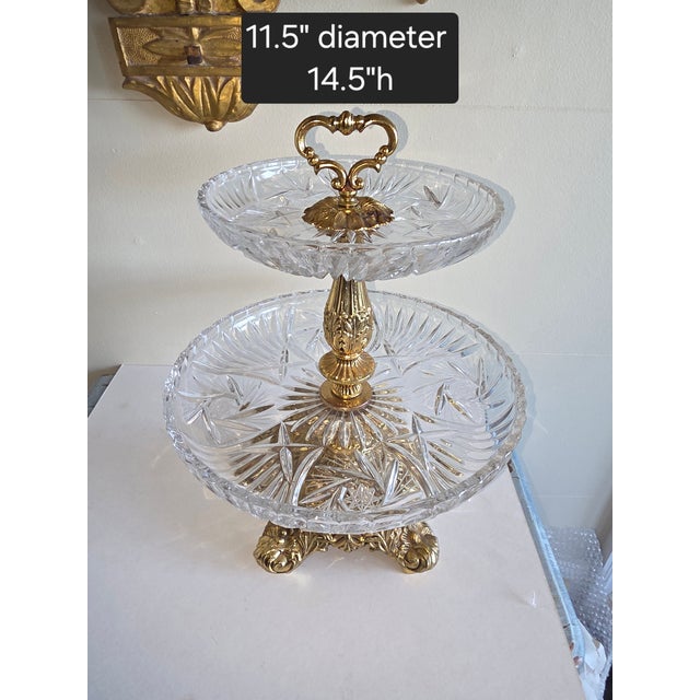 Tiered Crystal Tazza With Gilt Metal Stand For Sale - Image 4 of 10
