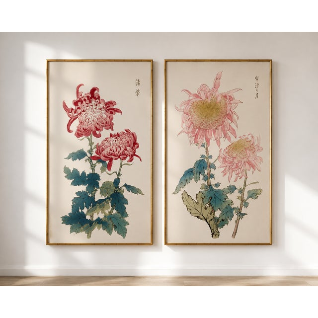 Paper Crimson & Blush Diptych – Vintage Japanese Botanical Prints (Set of 2), 36" X 54" For Sale - Image 7 of 8