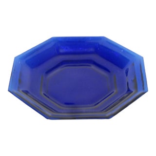 Deep Cobalt Blue Glass Plate 8 Sided Octagonal Small Dish Geometric Style 4879b For Sale