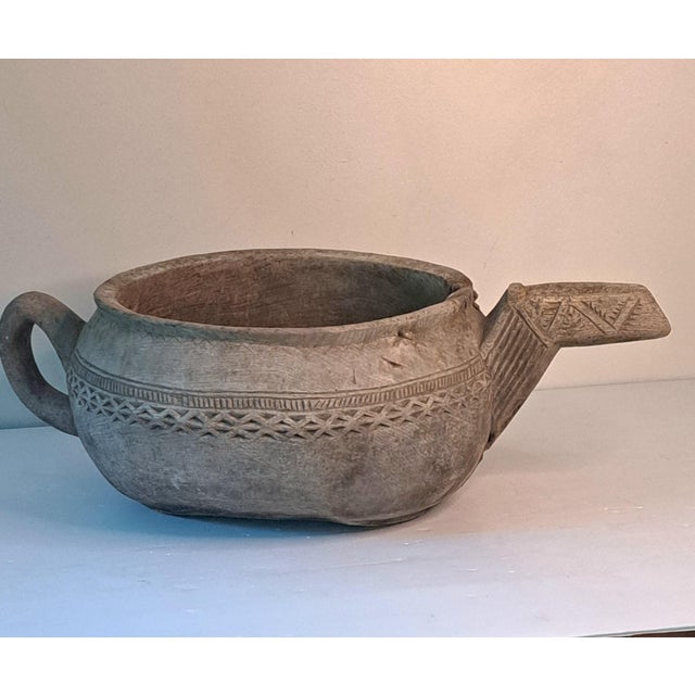 Early 20th Century Large Hand-Carved Wood Spouted Vessel, Nuristani Kafiristan Style For Sale - Image 5 of 13