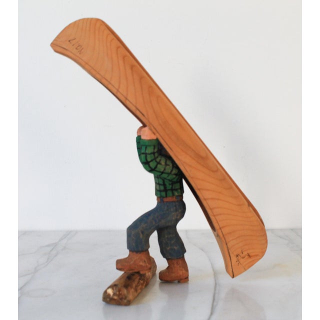 Vintage Hand-Carved Wooden Figurine For Sale - Image 4 of 14