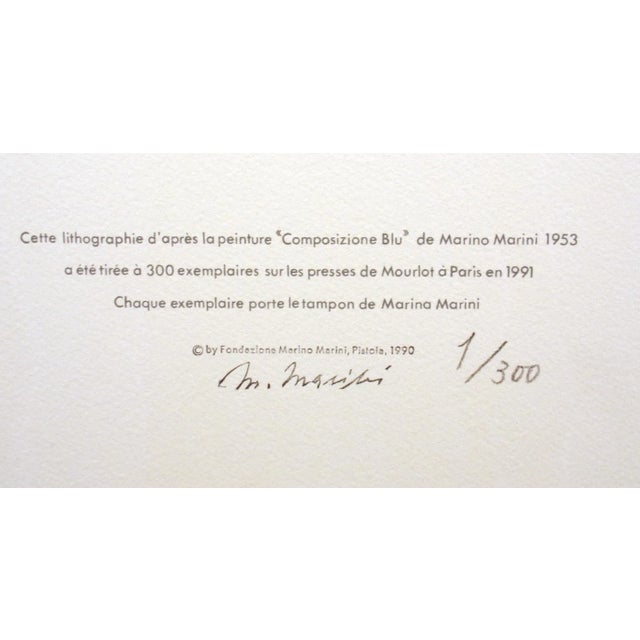 Printmaking Materials 1991 "Composition in Blue" Commemorative Limited Edition Lithograph After Marino Marini For Sale - Image 7 of 8