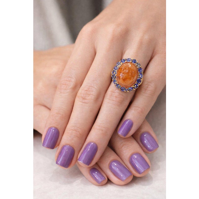 Bochic “Capri” Vintage Orange Opal & Tanzanite Cocktail Ring — 18K Gold & Silver For Sale - Image 11 of 11
