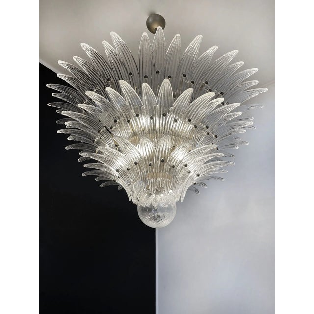 Transparent Murano Palmette Ceiling Light on Three Levels, 104 Trasparent Glasses For Sale - Image 8 of 12