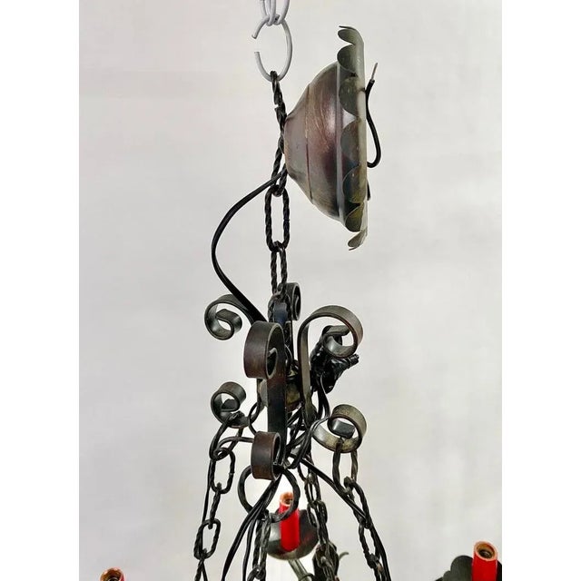Antique French Gothic Chandelier, Wrought Iron, 6 Lights, 1890s For Sale - Image 12 of 13