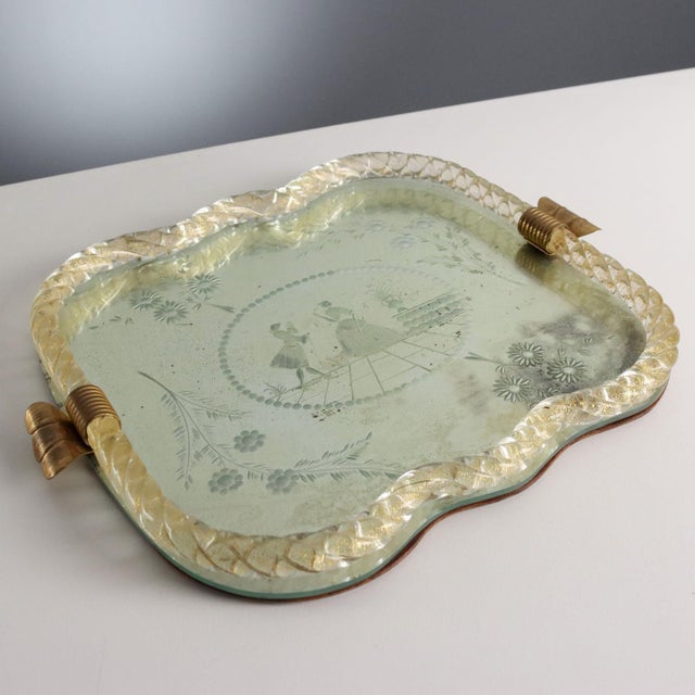 Murano Glass Engraved Mirror Tray For Sale - Image 3 of 10