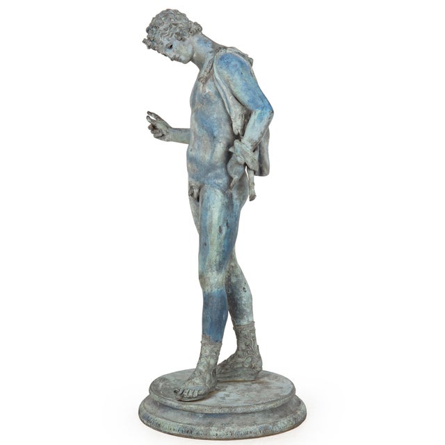 Grand Tour Fine Italian Grand Tour Antique Bronze Sculpture Statue of Narcissus of Pompeii For Sale - Image 3 of 18
