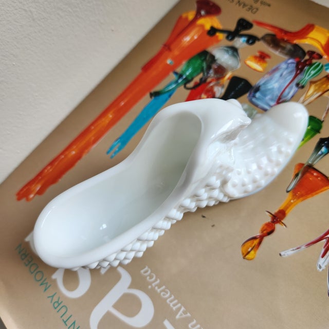 Mid 20th Century Vintage Fenton Hobnail Milk Glass Slipper For Sale - Image 5 of 12