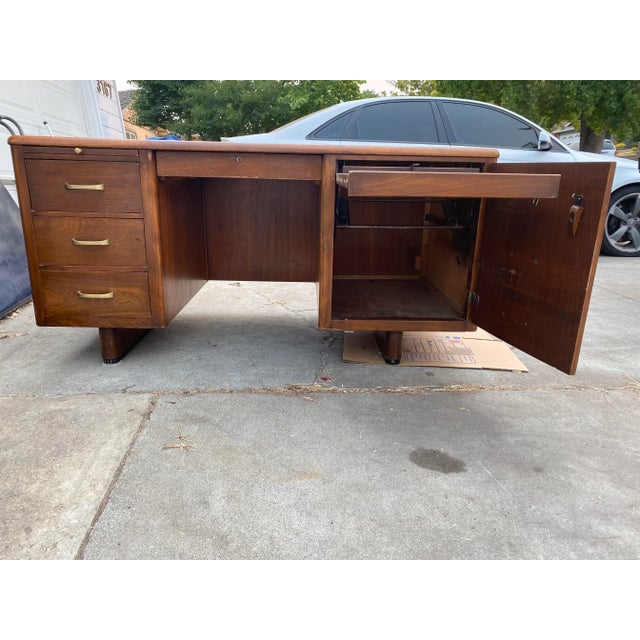 Wood 1960s Vintage Mid Mid Century Modern Wooden Desk Needs Restoration For Sale - Image 7 of 10