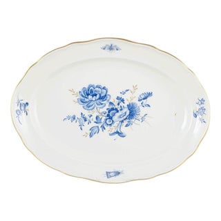 20th Century Porcelain Oval Dish with Blue Floral Motifs by Meissen, Germany For Sale