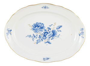 20th Century Porcelain Oval Dish with Blue Floral Motifs by Meissen, Germany