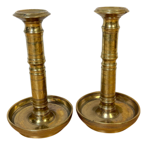 Pair of Russian Empire Brass Candlesticks with Drip Basins, circa 1790–1835