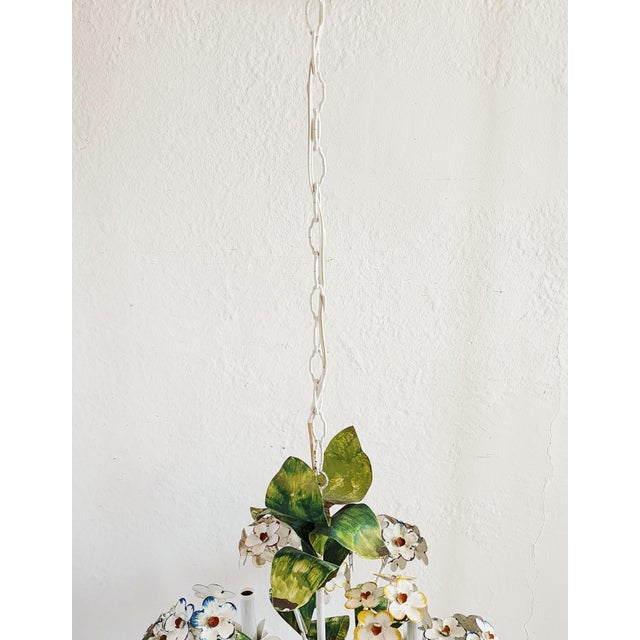 Vintage Italian Handpainted Foral Motif Tole Chandelier For Sale - Image 18 of 18