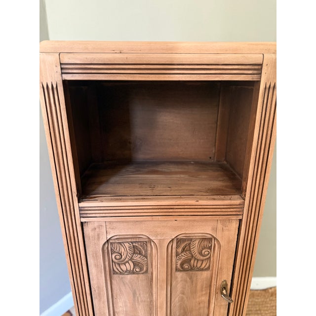 Wood French Art Deco Carved Walnut Pedestal Cabinet, 1930s For Sale - Image 7 of 17