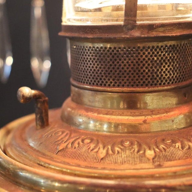 Late 19th Century Victorian Brass, Bronze & Crystal Chandelier With Peachblow Hobnail Glass Shade For Sale - Image 13 of 17