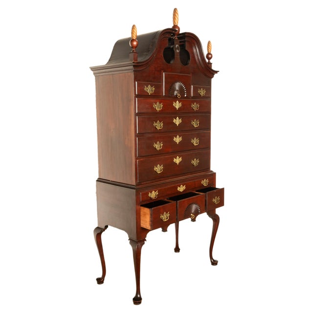 Antique 18thC American Federal Queen Anne Mahogany Bonnet-Top Highboy Salem 1790 For Sale - Image 13 of 18