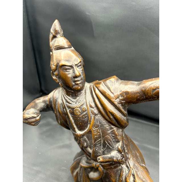 Mid-Century Modern Early 20th Century Vintage Toyo Japanese Warrior Archer Sculpture For Sale - Image 3 of 10
