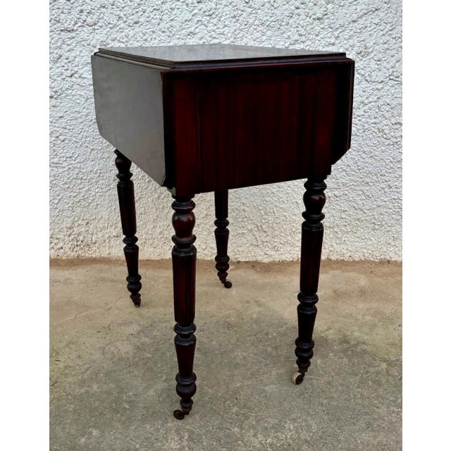 19th Century Victorian Wood Drop-Leaf Side Table with Turned Legs, 19th Century For Sale - Image 5 of 8