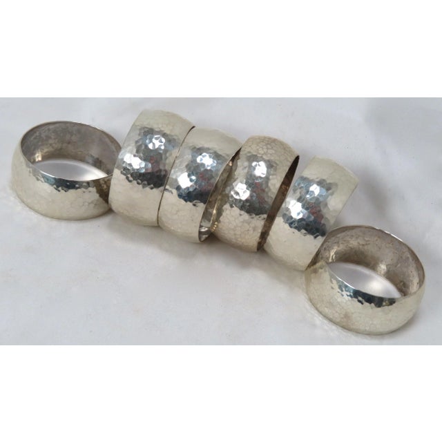 Hand Made Arts & Crafts Sterling Silver Napkin Rings Set 6 For Sale - Image 4 of 13