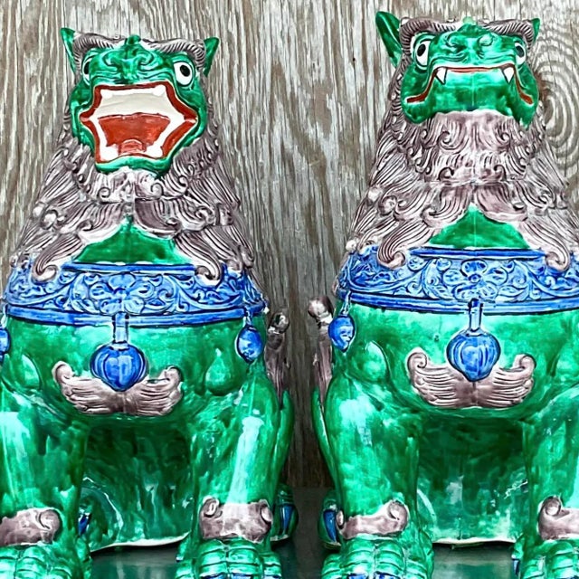 Green Vintage Asian Glazed Ceramic Foo Dogs - a Pair For Sale - Image 8 of 12