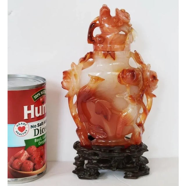 For the Collector: Late Qing to early Republic Chinese carved agate lidded vase. Colors include a multi color orange,...