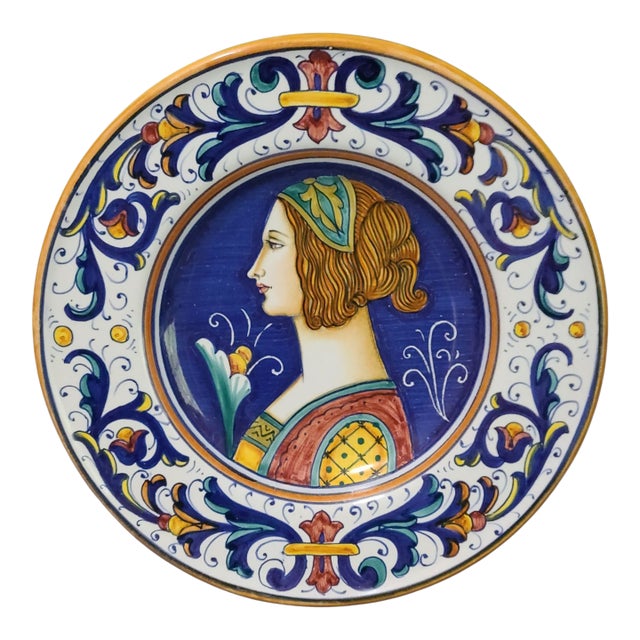 Vintage Italian Deruta Majolica Painted Renaissance Portrait Decorative Plate #3 For Sale