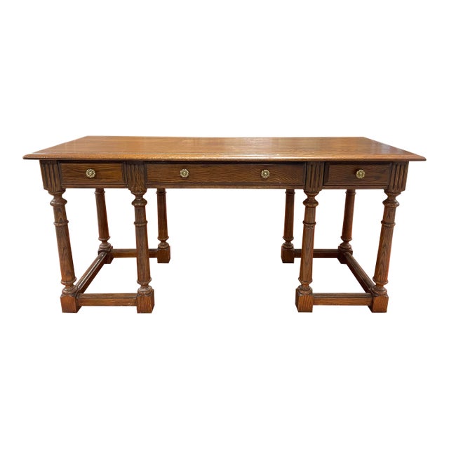 Vintage Conant Ball Jacobean Style Solid Oak Console Table For Sale