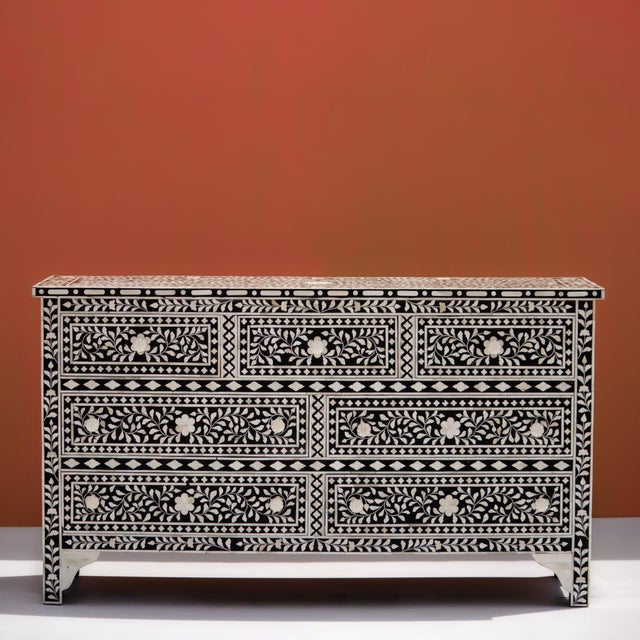 Arabesque Inlay Seven Drawer Dresser by House of Jaipur For Sale - Image 4 of 6