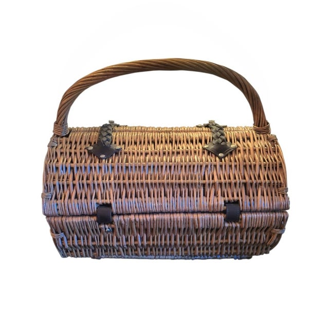 Early 21st Century Wicker Cylindrical Service for 2, Picnic Basket- 18 Piece Set For Sale - Image 5 of 10
