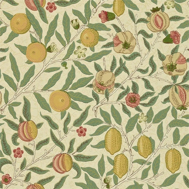Morris & Co Fruit Wallpaper in Beige/Gold/Coral For Sale