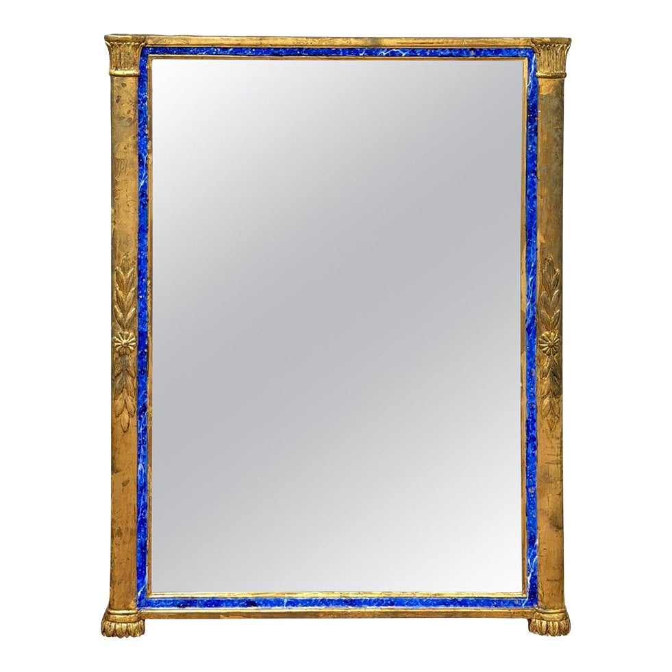 Italian Neoclassical Lapis-Blue Enameled Giltwood Mirror, 1960s | Chairish