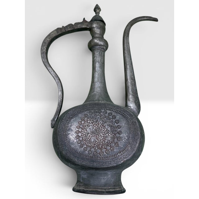19th Century Dated Persian Qajar Tinned Copper Ewer Ablution Basin Set, Dated 1878. For Sale - Image 16 of 18