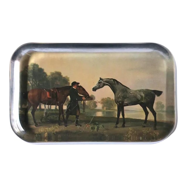 Horse Country Scene Glass Paperweight, Circa 1970s For Sale